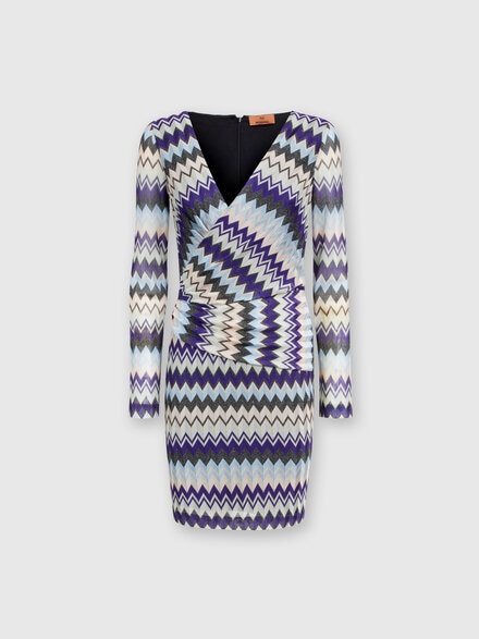 Zick-Zack-Kleid aus Viskose mit V-Ausschnitt, Mehrfarbig  - DS24WG17BR00YGSM9FK