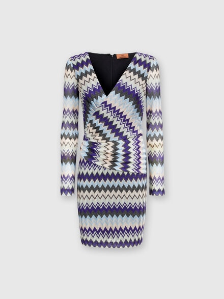 Zig zag viscose dress with V-neckline, Multicoloured  - DS24WG17BR00YGSM9FK