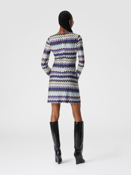 Zig zag viscose dress with V-neckline, Multicoloured  - DS24WG17BR00YGSM9FK