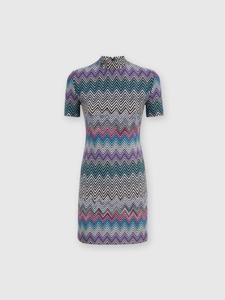 Short-sleeved mini-dress in zigzag wool, Multicoloured  - DS24WG19BR00YXSM9EO