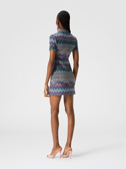 Short-sleeved mini-dress in zigzag wool, Multicoloured  - DS24WG19BR00YXSM9EO