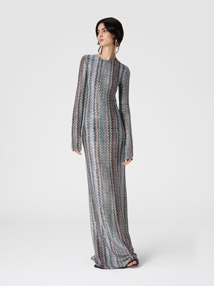 Long dress with sequins and cut-out detail, Multicoloured  - DS24WG1EBC004MSM9EL