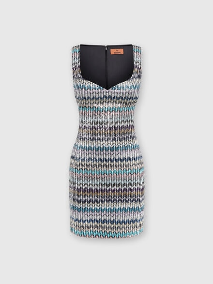 Lamé knit mini-dress with sweetheart neckline, Multicoloured  - DS24WG1FBC004MSM9EL