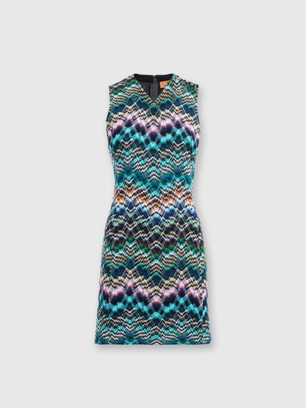 Sleeveless mini-dress in wool and cotton, Multicoloured  - DS24WG1JBC004PSM9FA