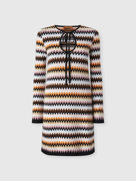 Zigzag wool mini-dress with contrasting piping, Multicoloured  - DS24WG1LBK040SSM9FZ