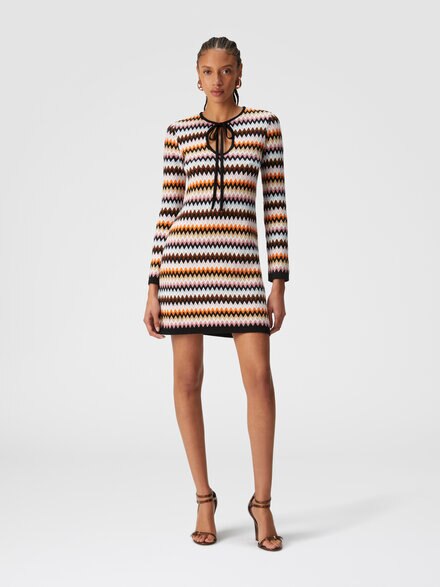 Zigzag wool mini-dress with contrasting piping, Multicoloured  - DS24WG1LBK040SSM9FZ