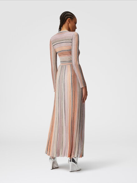 Long dress in lamé pleated knit, Multicoloured  - DS24WG1MBK039ESM9G8