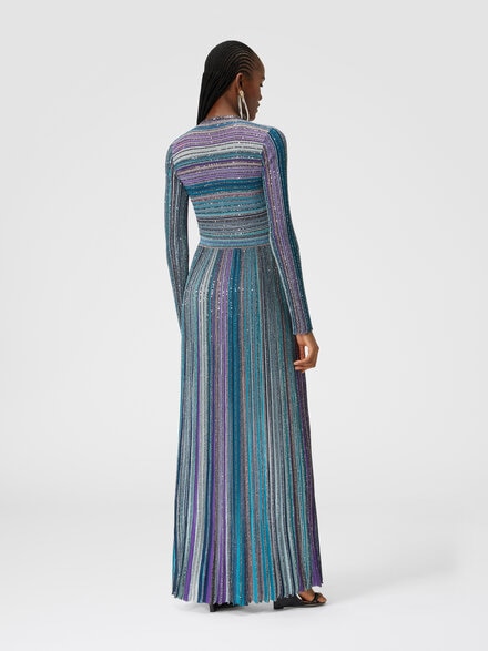 Long dress in lamé pleated knit, Multicoloured  - DS24WG1MBK039ESM9G9