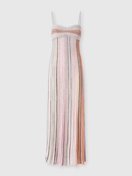 Long sleeveless dress in lamé pleated knit, Multicoloured  - DS24WG1OBK039ESM9G8