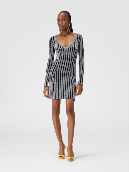 V-neck and sequined mini-dress, Multicoloured  - DS24WG1QBK039GS91KF