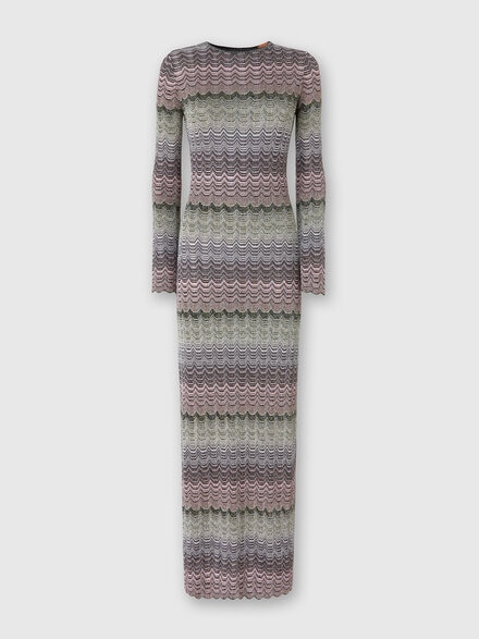 Long dress with lamé Greek motif, Multicoloured  - DS24WG1TBK039ISM9G5