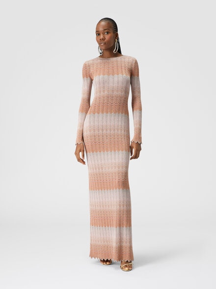 Langes Kleid mit griechischem Lamé-Motiv, Mehrfarbig  - DS24WG1TBK039ISM9G6