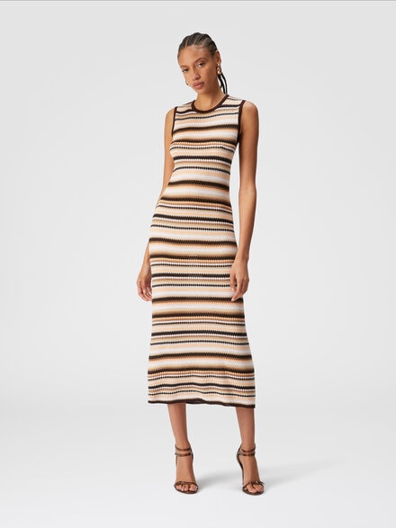 Vestido midi sin mangas de lana a rayas y viscosa, Multicolor  - DS24WG1WBK039XSM9GH