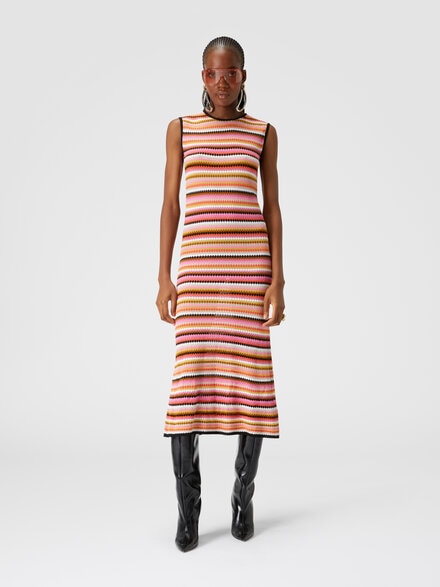 Sleeveless midi dress in striped wool and viscose, Multicoloured  - DS24WG1WBK039XSM9GI