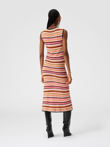 Sleeveless midi dress in striped wool and viscose, Multicoloured  - DS24WG1WBK039XSM9GI