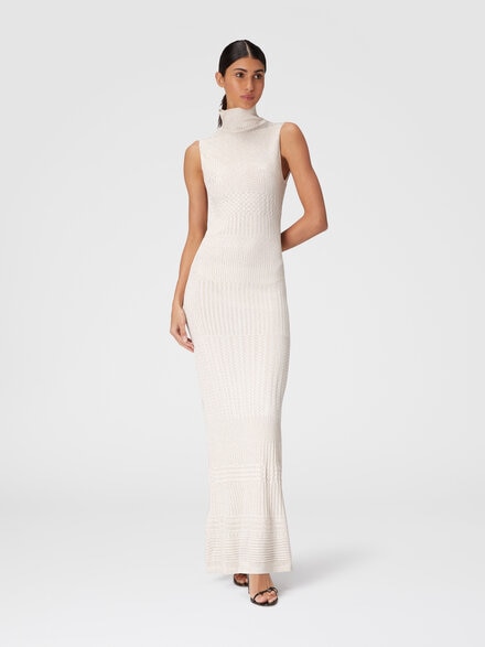 Long sleeveless dress with bare back, White & Gold - DS24WG1ZBK036XS01CT