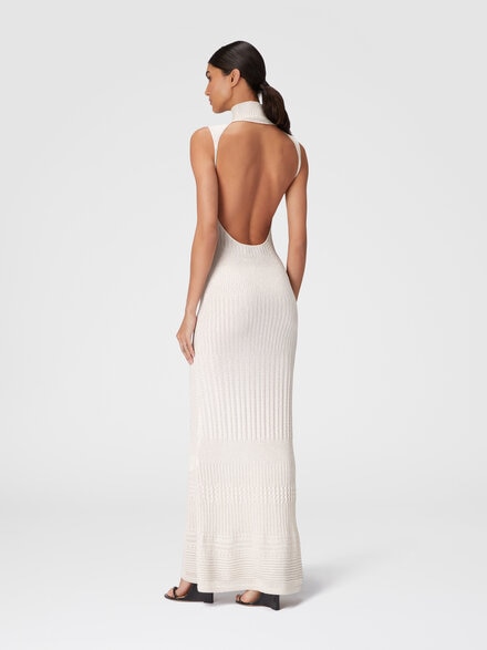Long sleeveless dress with bare back, White & Gold - DS24WG1ZBK036XS01CT