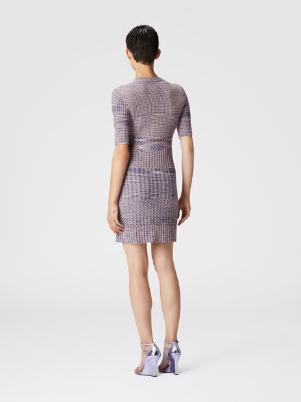 Short-sleeved mini-dress in slub wool, Blue - DS24WG23BK037ASM9FQ
