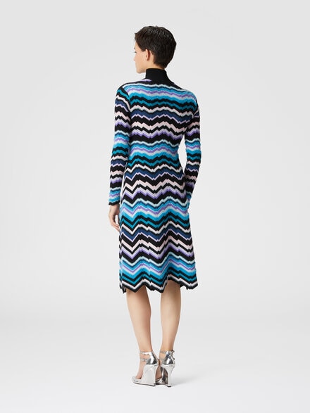 High-necked midi dress with Greek zigzag motif, Multicoloured  - DS24WG24BK036WSM9FO