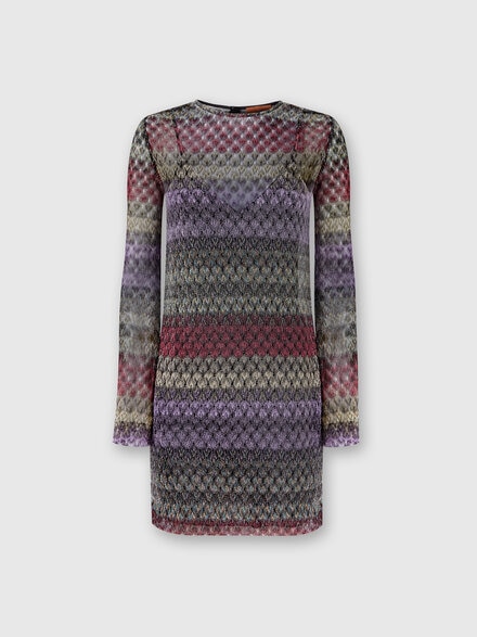 Minivestido de encaje lameté con efecto transparente, Multicolor  - DS24WG28BR00XCSM9EK