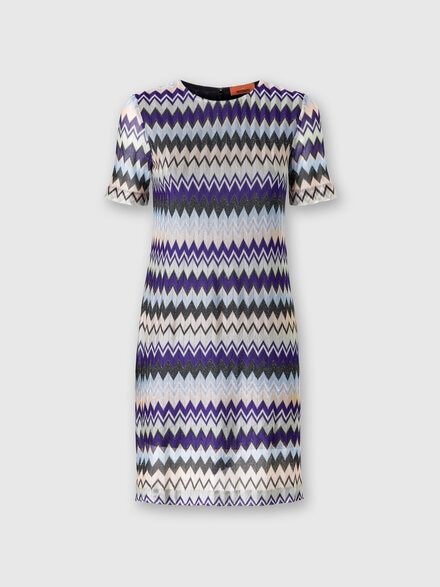 Kurzärmeliges Minikleid aus Zick-Zack-Lamé-Viskose, Mehrfarbig  - DS24WG29BR00YGSM9FK