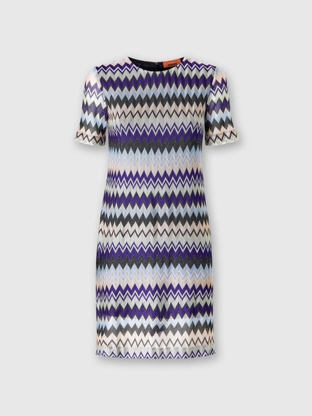 Short-sleeved mini-dress in zig zag lamé viscose, Multicoloured  - DS24WG29BR00YGSM9FK