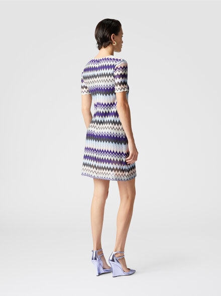 Short-sleeved mini-dress in zig zag lam&eacute; viscose, Multicoloured  - DS24WG29BR00YGSM9FK