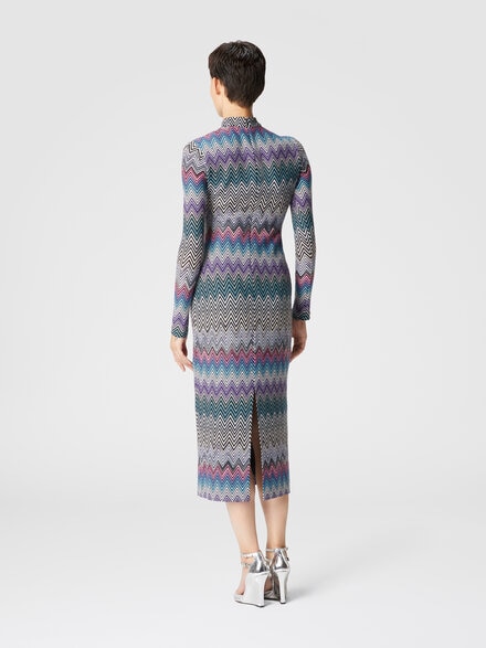 Long turtleneck dress in zig zag wool, Multicoloured  - DS24WG2ABR00YXSM9EO