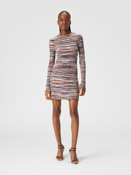 Ribbed wool and viscose slub mini-dress, Multicoloured  - DS24WG2BBK040BSM9FD