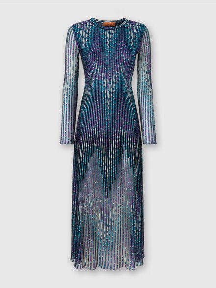Long dress with partial zigzag pattern, Multicoloured  - DS24WG2CBK037ESM9G4