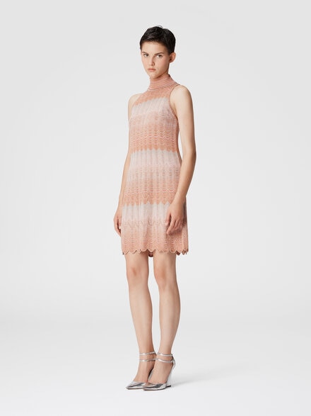 Sleeveless mini-dress with lamé Greek motif, Multicoloured  - DS24WG2DBK039ISM9G6