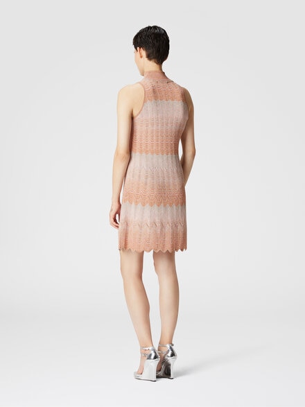 Sleeveless mini-dress with lamé Greek motif, Multicoloured  - DS24WG2DBK039ISM9G6
