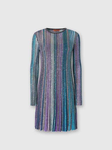Pleated dress with sequins, Multicoloured  - DS24WG2EBK039ESM9G9