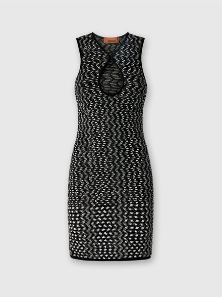 Sleeveless zig zag mini-dress with sequins, Black    - DS24WG2FBK040HS91KG