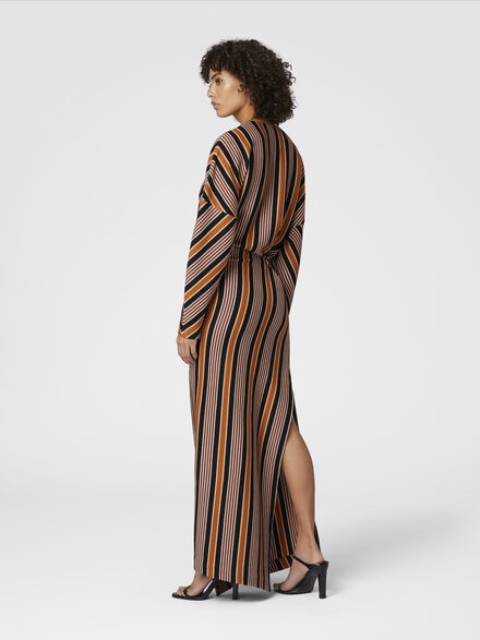 Long striped wool dress with kimono-cut sleeves, Multicoloured  - DS24WG2QBT008GSM9JX