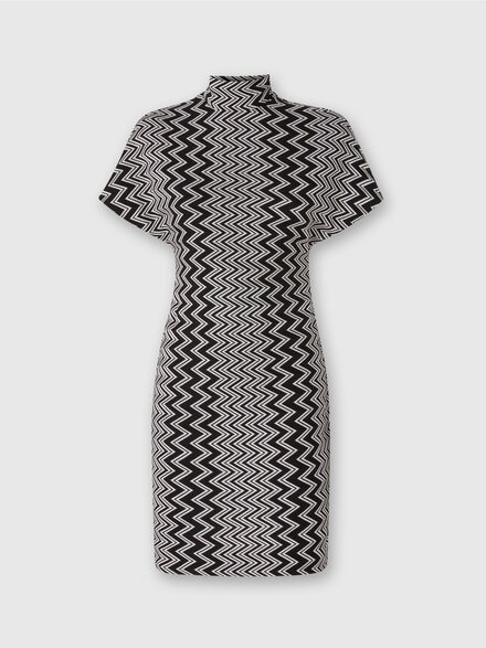 Zig zag mini-dress with sculptural sleeves, Black & White - DS24WG36BR00ZSS91LG