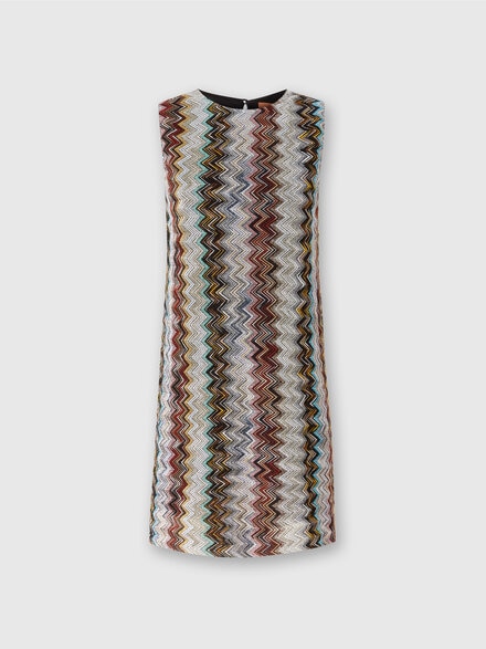 Sleeveless mini-dress in zig zag lamé viscose blend, Multicoloured  - DS24WG37BR010GSM9JR