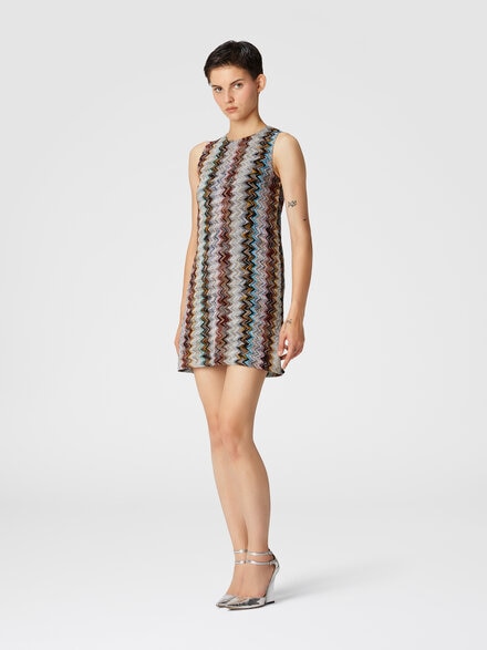 Sleeveless mini-dress in zig zag lamé viscose blend, Multicoloured  - DS24WG37BR010GSM9JR