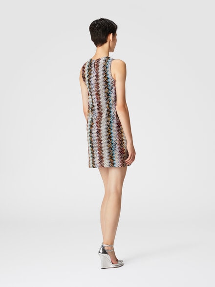 Sleeveless mini-dress in zig zag lamé viscose blend, Multicoloured  - DS24WG37BR010GSM9JR