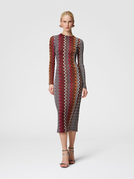 Viscose and wool zigzag midi dress, Multicoloured  - DS24WG3BBR010DSM9IY