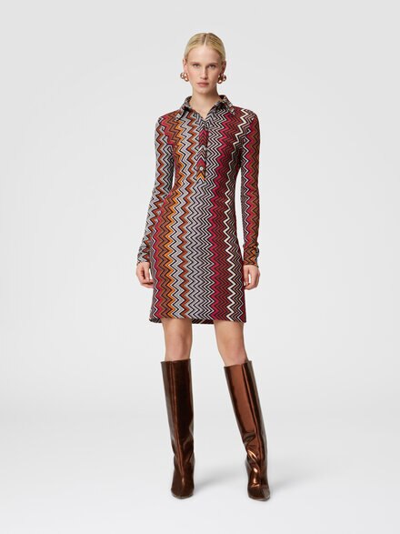 Polo cut dress in viscose and zigzag wool, Multicoloured  - DS24WG3CBR010DSM9IY