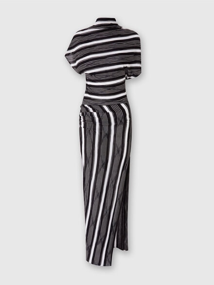 Long viscose and wool dress with draped neckline, Multicoloured  - DS24WG3IBT008IS91LT