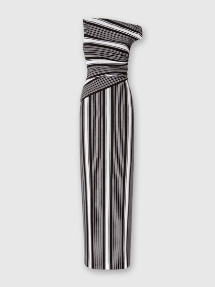 Long cotton and viscose dress with asymmetrical neckline, Black & White - DS24WG3LBR00Z6S91LO