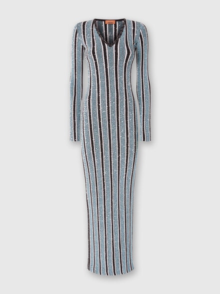 Long ribbed ribbed dress with sequins, Black & Light Blue - DS24WG3TBK042LS72I4