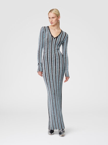 Long ribbed ribbed dress with sequins, Black & Light Blue - DS24WG3TBK042LS72I4