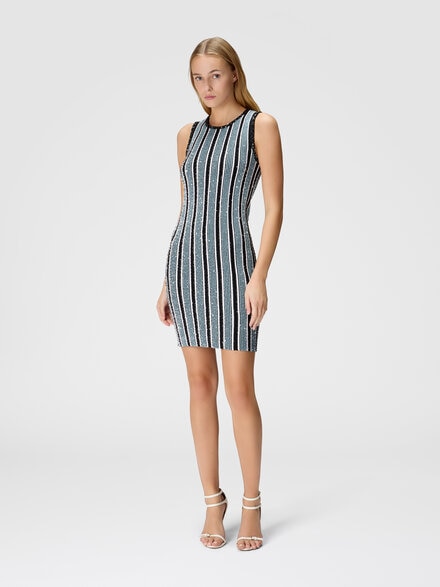 Ribbed striped mini-dress with sequins, Black & Light Blue - DS24WG3UBK042LS72I4