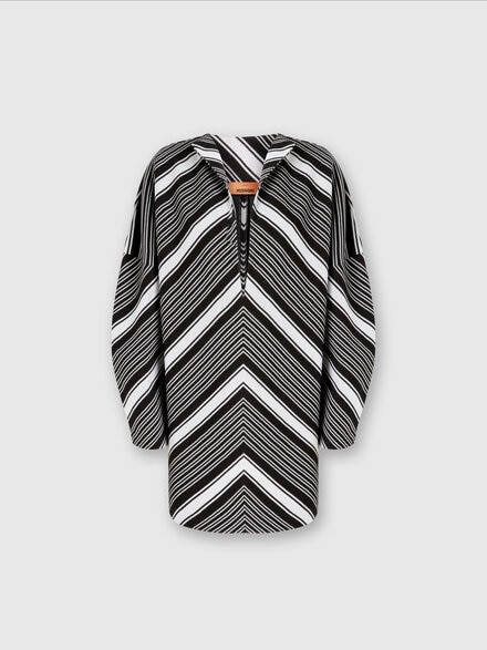 Mini-dress with oversized sleeves and plunging V-neckline, Black & White - DS24WG3ZBR00Z6S91LO