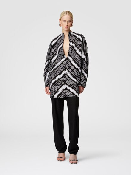 Mini-dress with oversized sleeves and plunging V-neckline, Black & White - DS24WG3ZBR00Z6S91LO