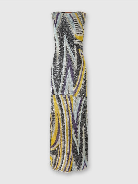 Robe longue sans manches en viscose mélangée zigzag lamé, Multicolore  - DS24WG47BK0042SM9OU