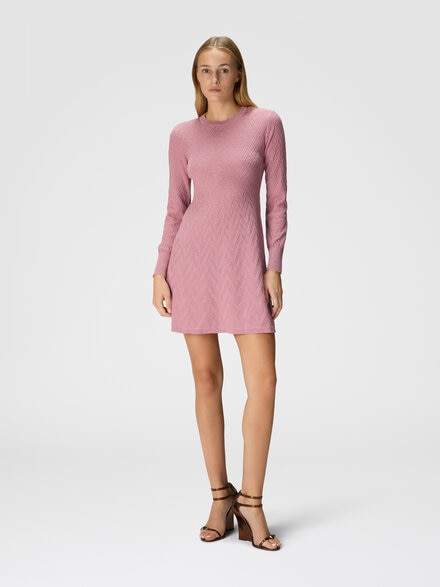 Kurz geschnittenes A-Linien-Kleid mit langen Ärmeln, Rosa   - DS24WG48BK01B7L3047